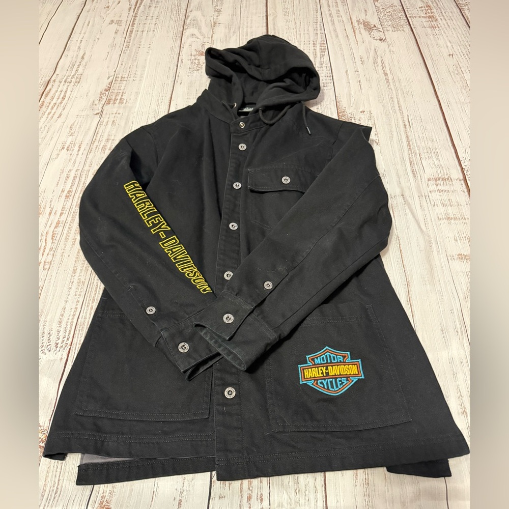 Harley-Davidson Black Jean Jacket with Yellow Accents